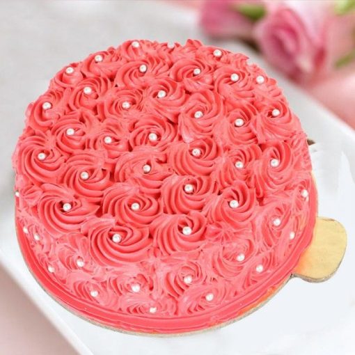 Pink Strawberry Cream Birthday Cake