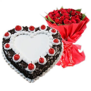 Black Forest Cake With 12  Roses