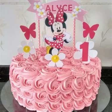 Mini Mouse First Birthday Photo cake